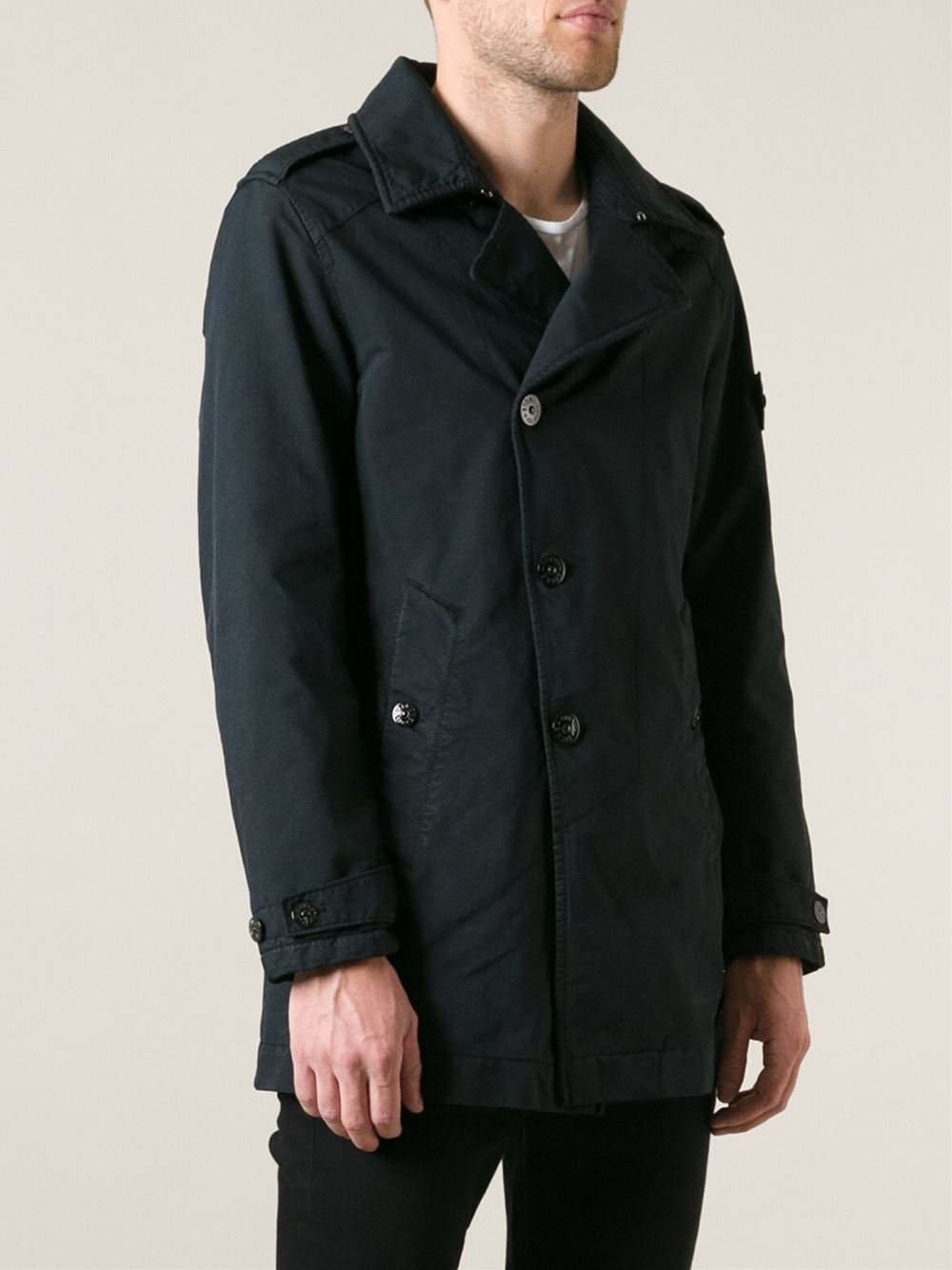 Stone island Single Breasted Trench Coat in Blue for Men | Lyst