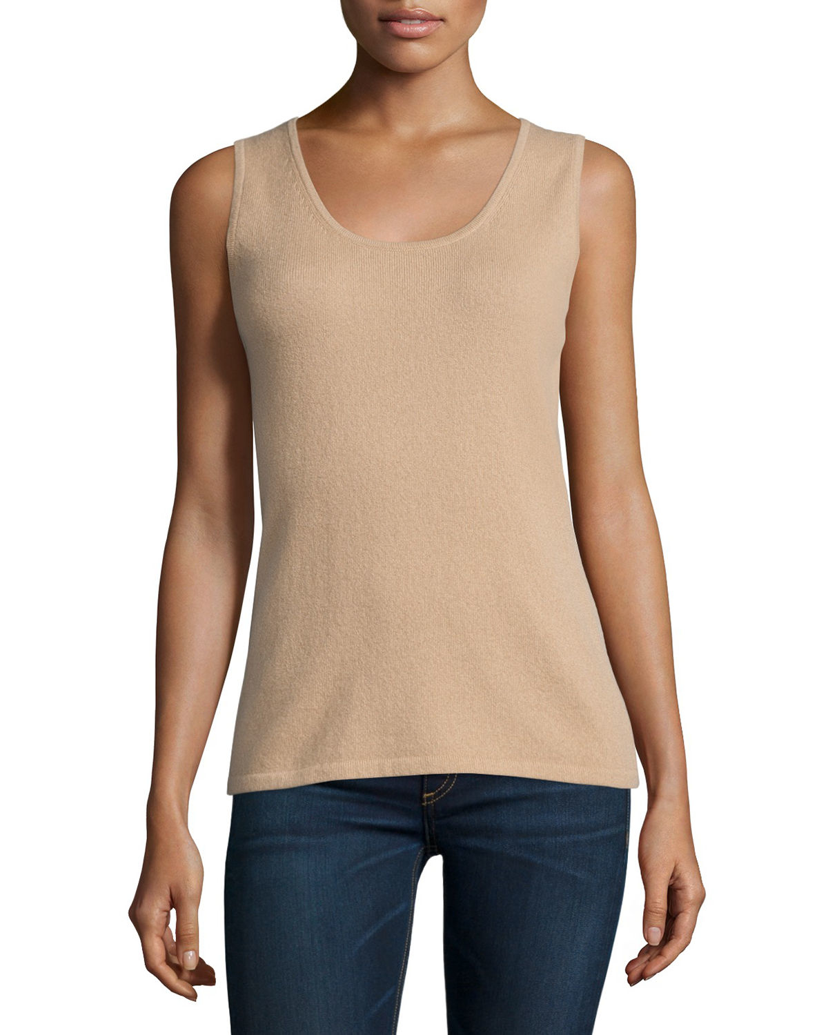 Neiman marcus cashmere collection Modern Cashmere Tank in Beige (CAMEL ...