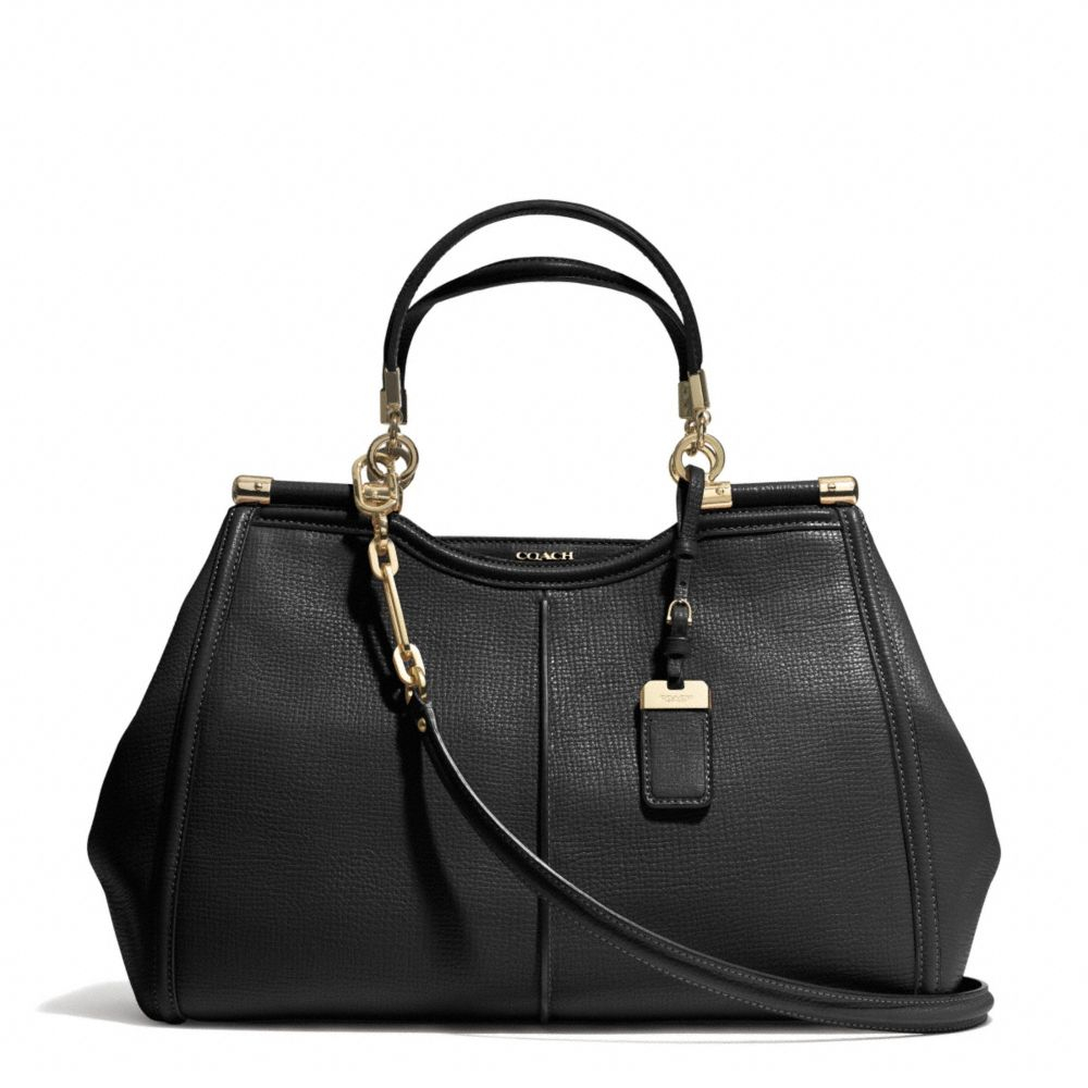 COACH Madison Pinnacle Caroline Satchel in Textured Leather in Black | Lyst