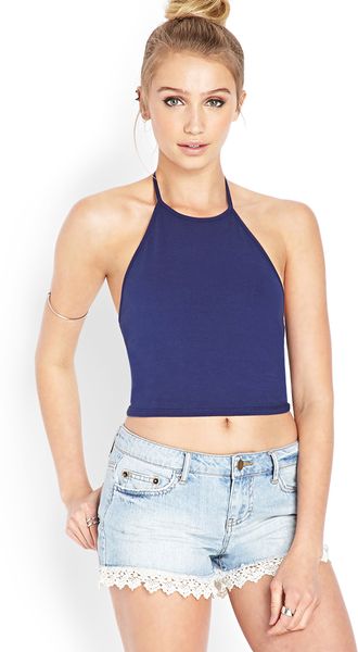 Forever 21 New 90s Halter Top in Blue (Navy) | Lyst