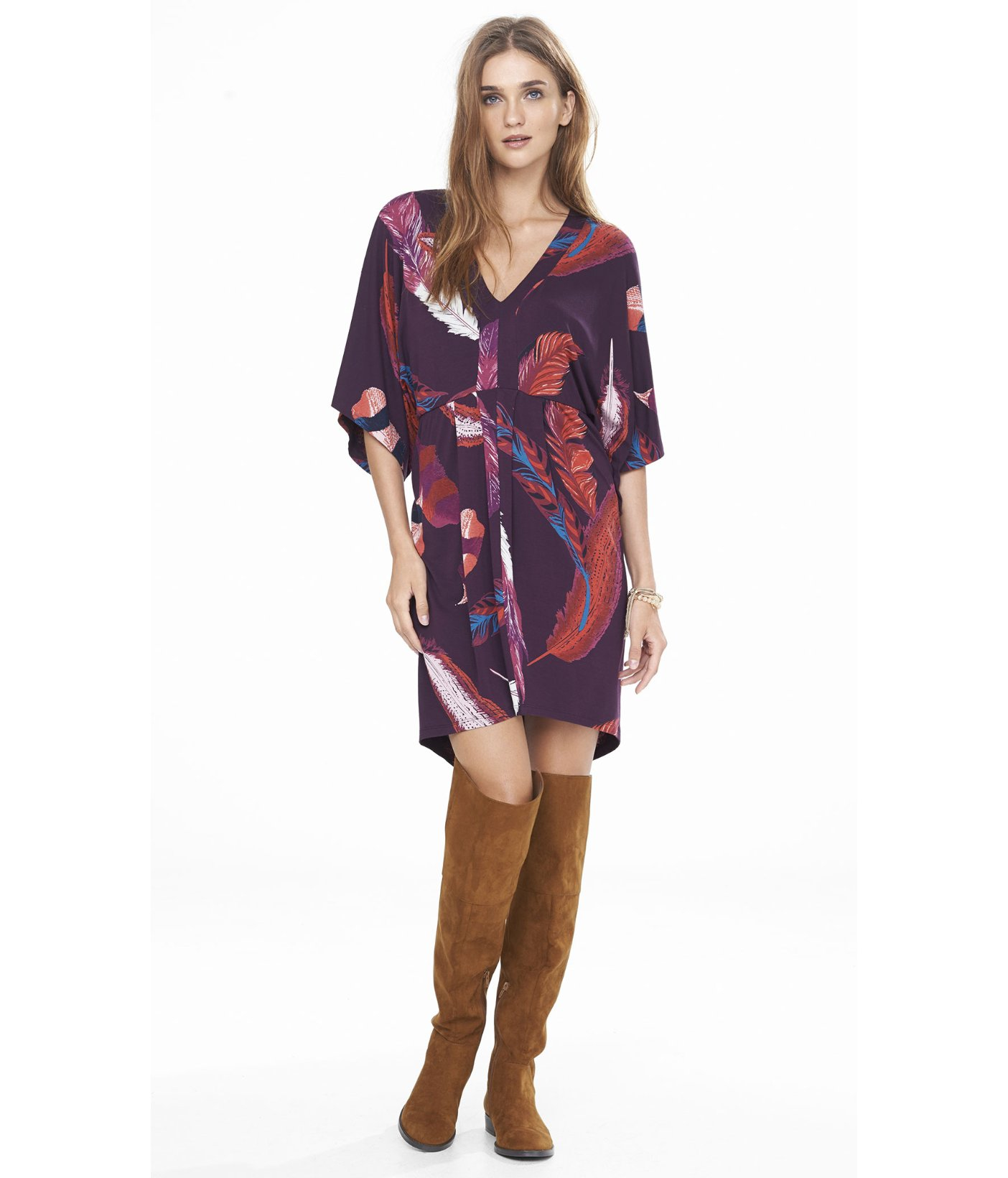 Lyst Express Feather Print Kimono Dress in Purple