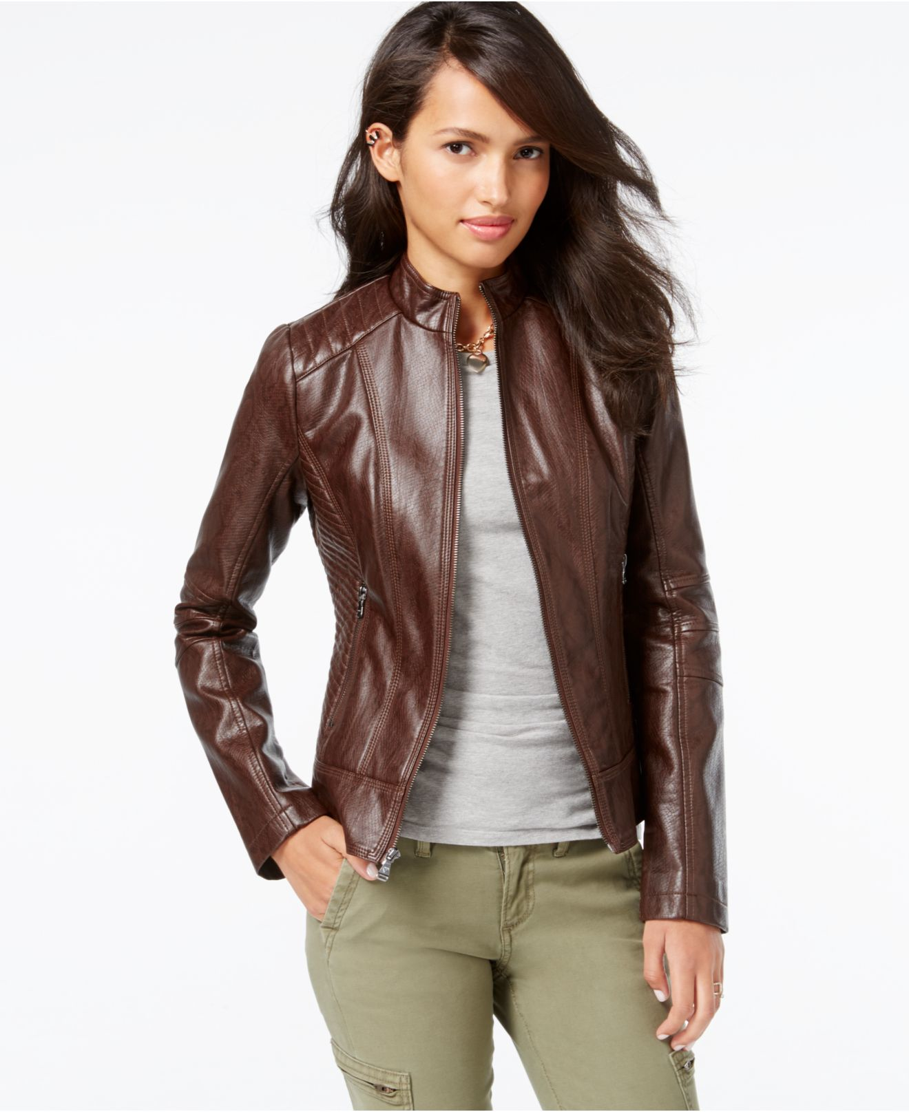 Guess Brown Leather Jacket Shop, 58% OFF | kiiltokodinpuhdistus.fi
