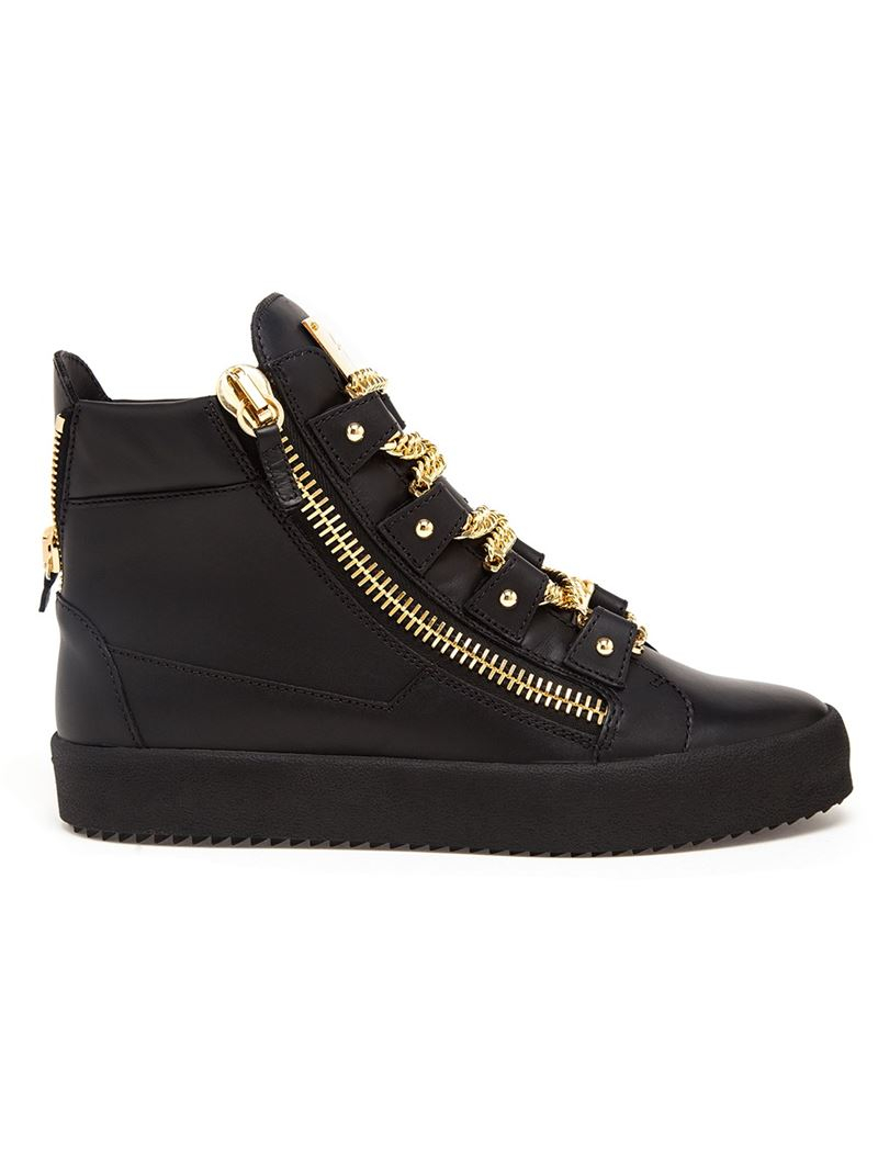 Giuseppe Zanotti Gold-Chain High-Top Sneakers in Black for Men | Lyst