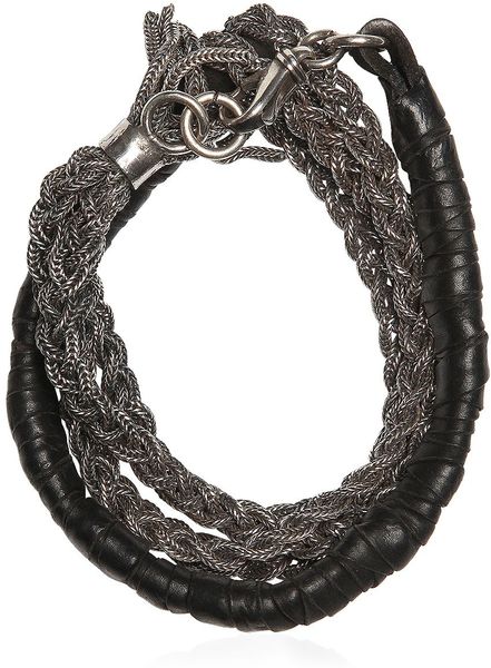 emanuele bicocchi silverblack multiple chain woven leather bracelet silver product 0 143207149 normal_large_flex