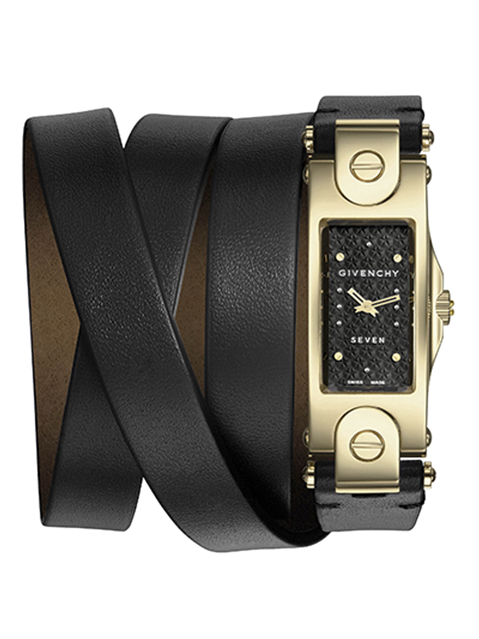 Givenchy Seven Goldtone Stainless Steel & Leather Wrap Strap Watch in Black Lyst