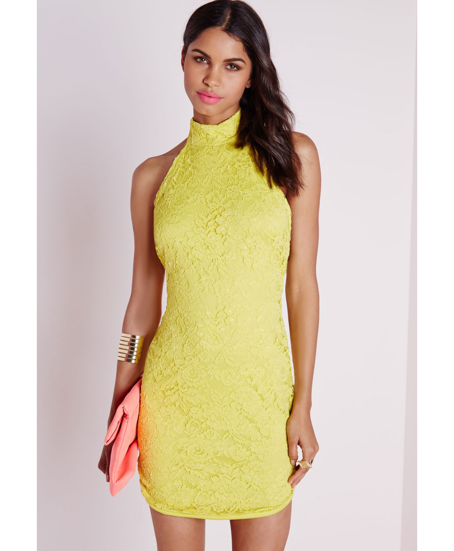 yellow high neck dress