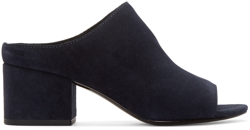 navy blue flat mules