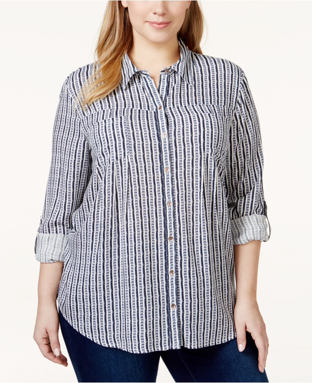 Macy S White Button Blouse style co plus size multi print button blouse only Macy S White Button Blouse style co plus size multi print button blouse only