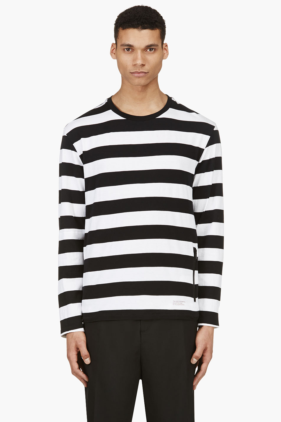 mens black and white striped tee