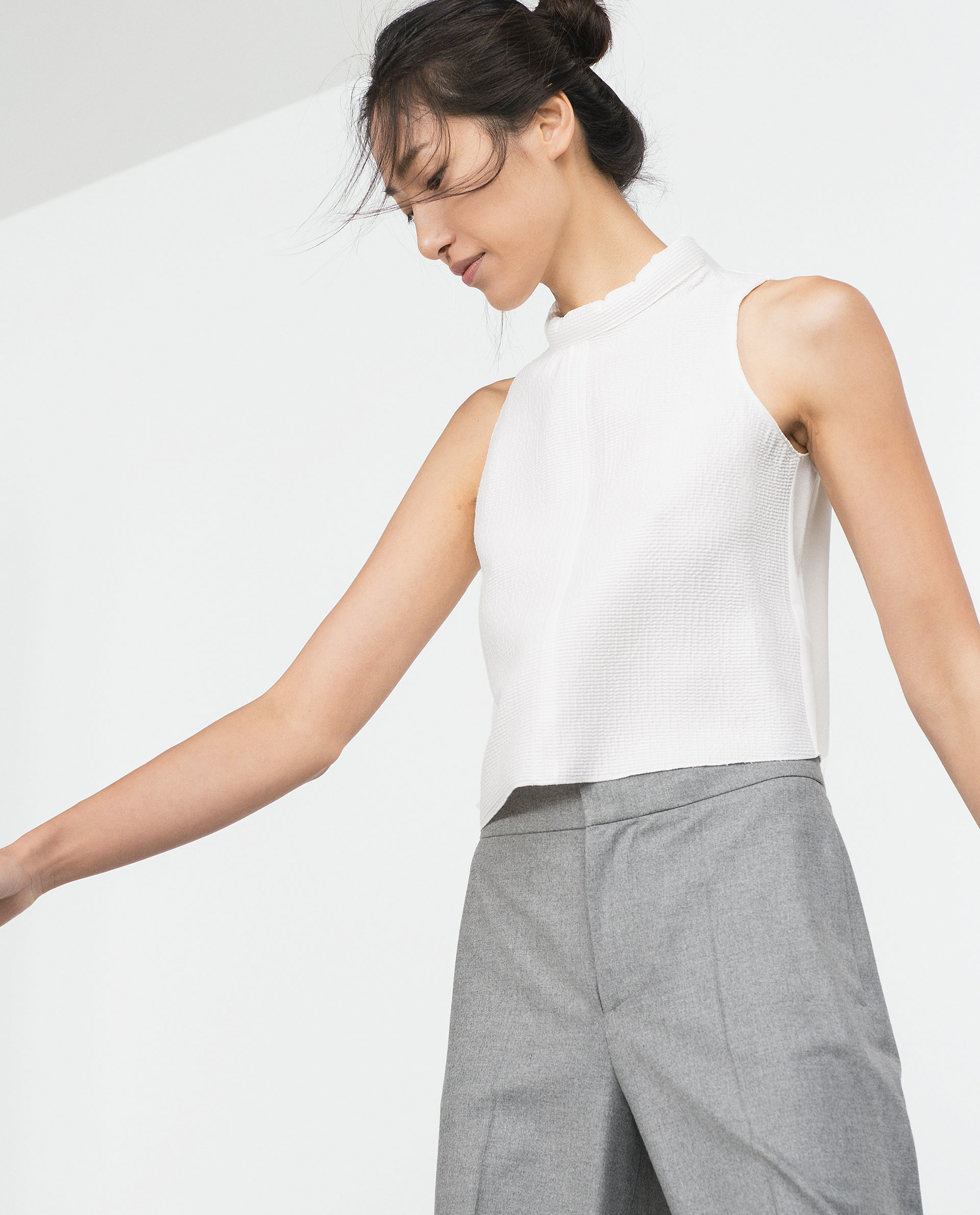 Zara Funnel Neck Top in White (Off-white) | Lyst