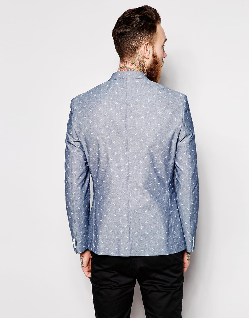 ASOS Slim Fit Blazer In Anchor Design in Blue for Men Lyst