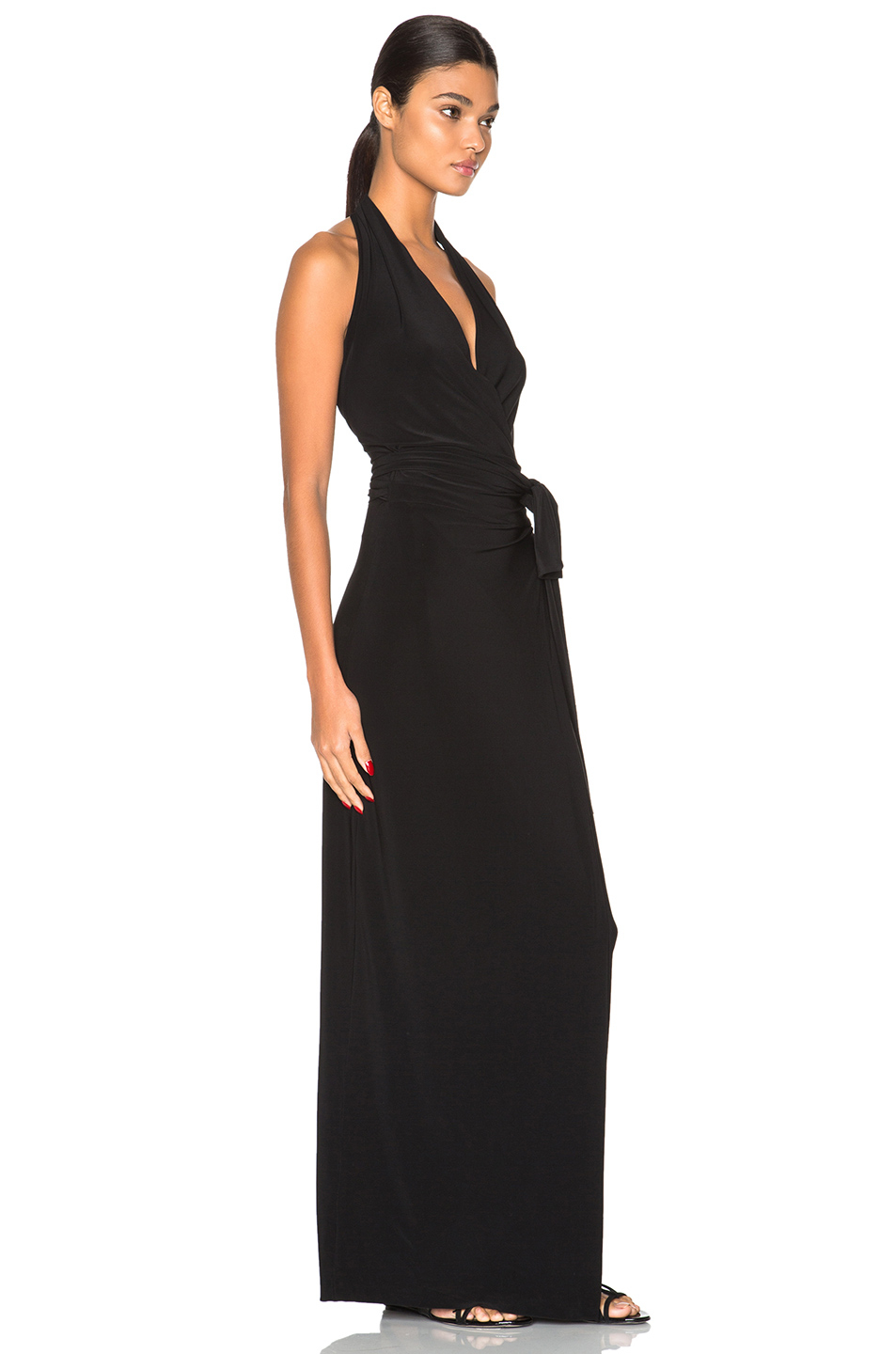 Norma Kamali Synthetic Halter Wrap Dress in Black - Lyst
