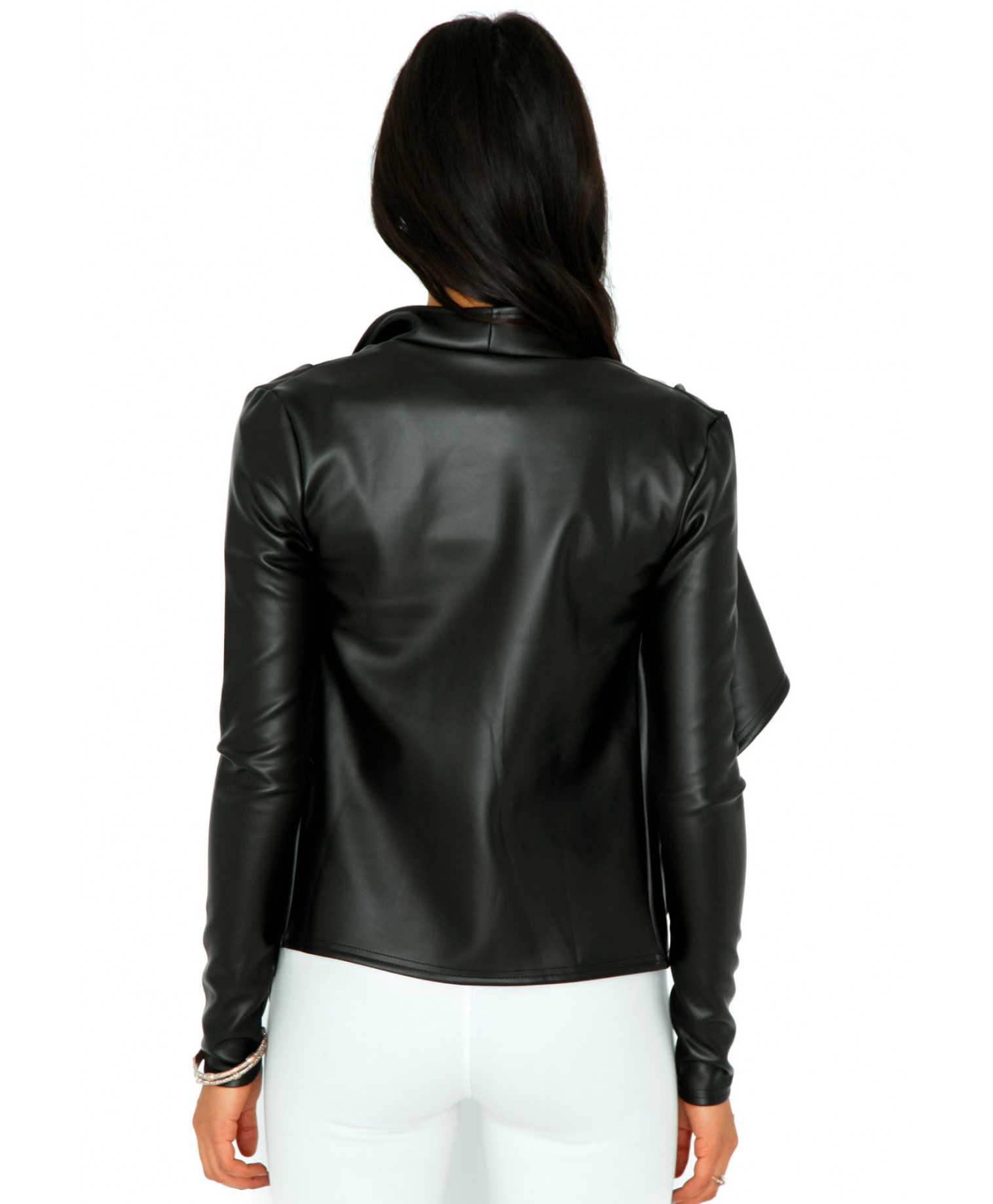 Missguided Mallorie Faux Leather Waterfall Jacket In Black Lyst Gallery Women S Waterfall Jackets