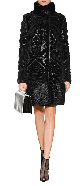 Lyst - Emilio Pucci Fur Coat with Leather Applique in Blackblue in Black
