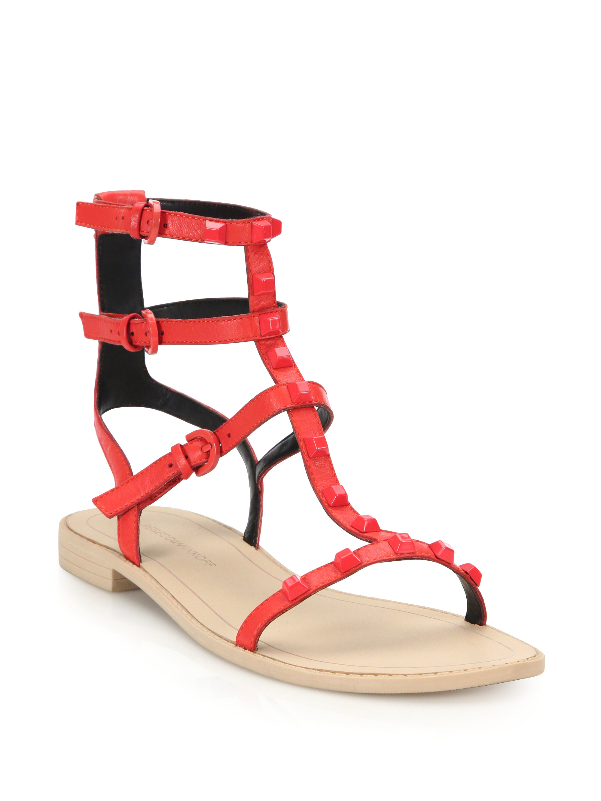 Rebecca Minkoff Georgina Studded Leather Gladiator Sandals in Red | Lyst