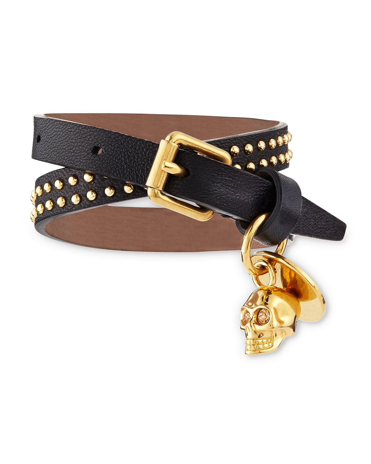 Alexander mcqueen Studded DoubleWrap Leather Bracelet in Black Lyst