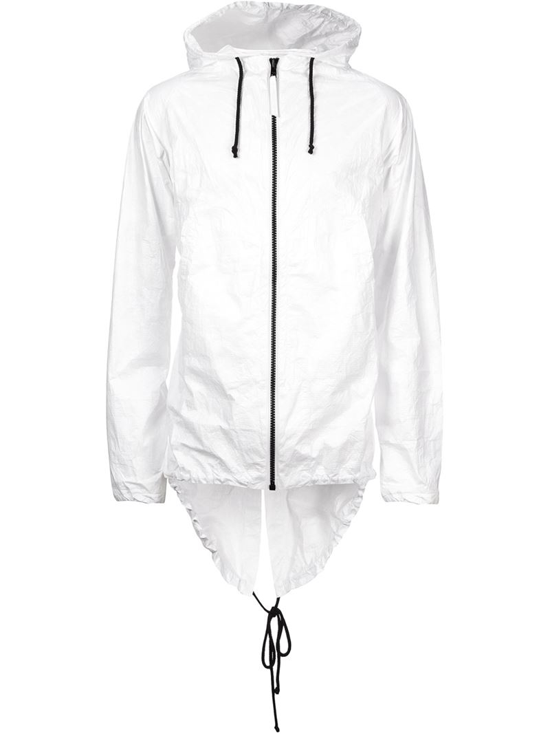 white hooded windbreaker