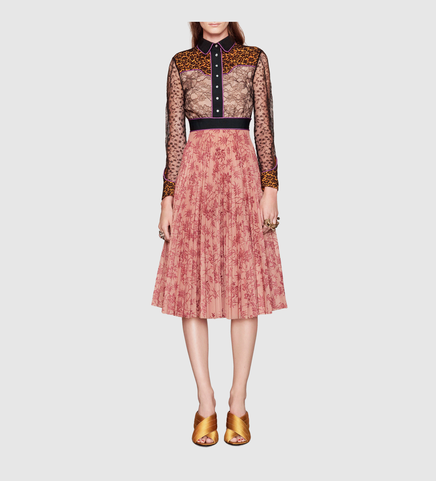 Lyst - Gucci Georgette Bonded Lace Dress in Pink