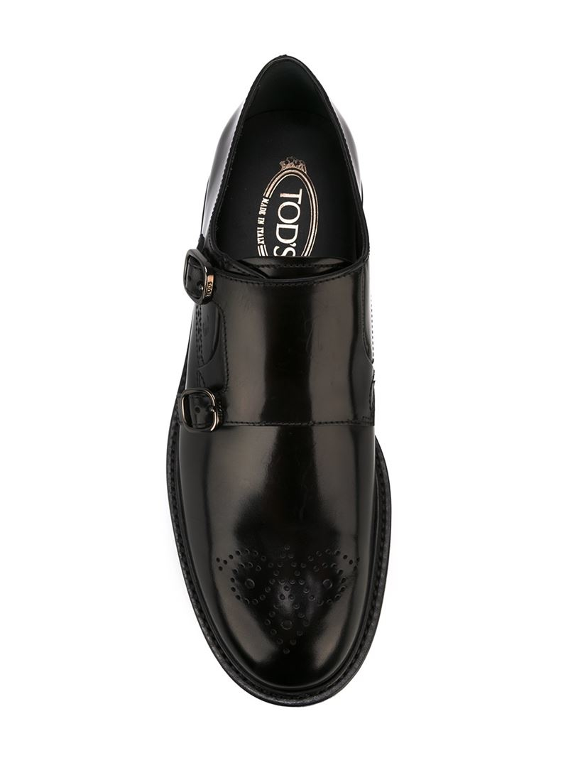 Tod's Leather Monk Strap Brogues in Black for Men - Lyst