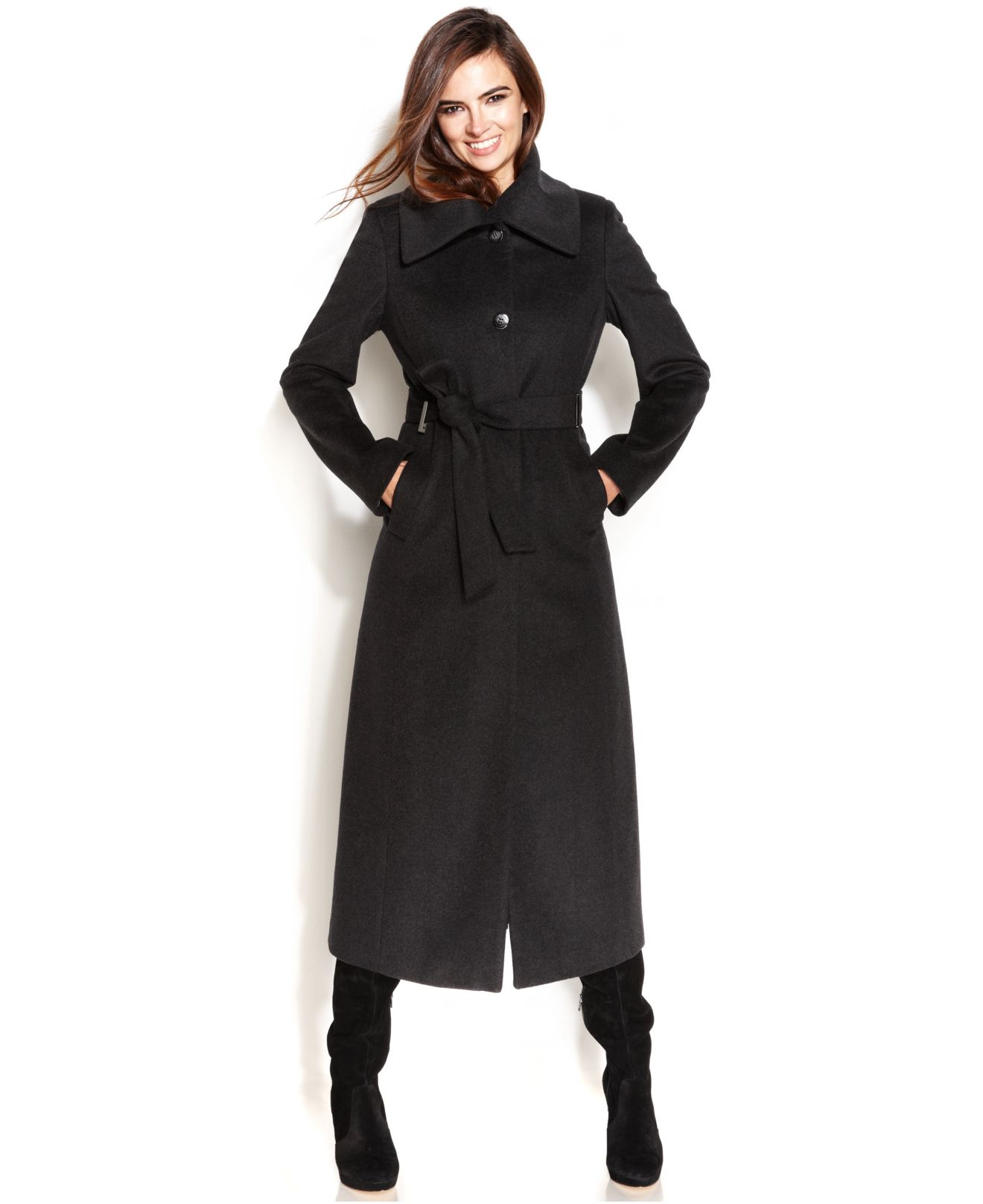 straf raken Druipend Calvin Klein Wool-Blend Belted Maxi Walker Coat in Gray | Lyst