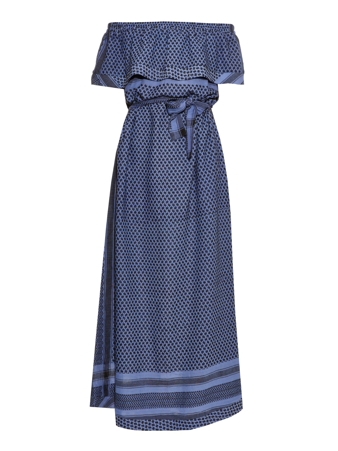 Cecilie Copenhagen Scarf-jacquard Off-the-shoulder Maxi Dress in Blue ...