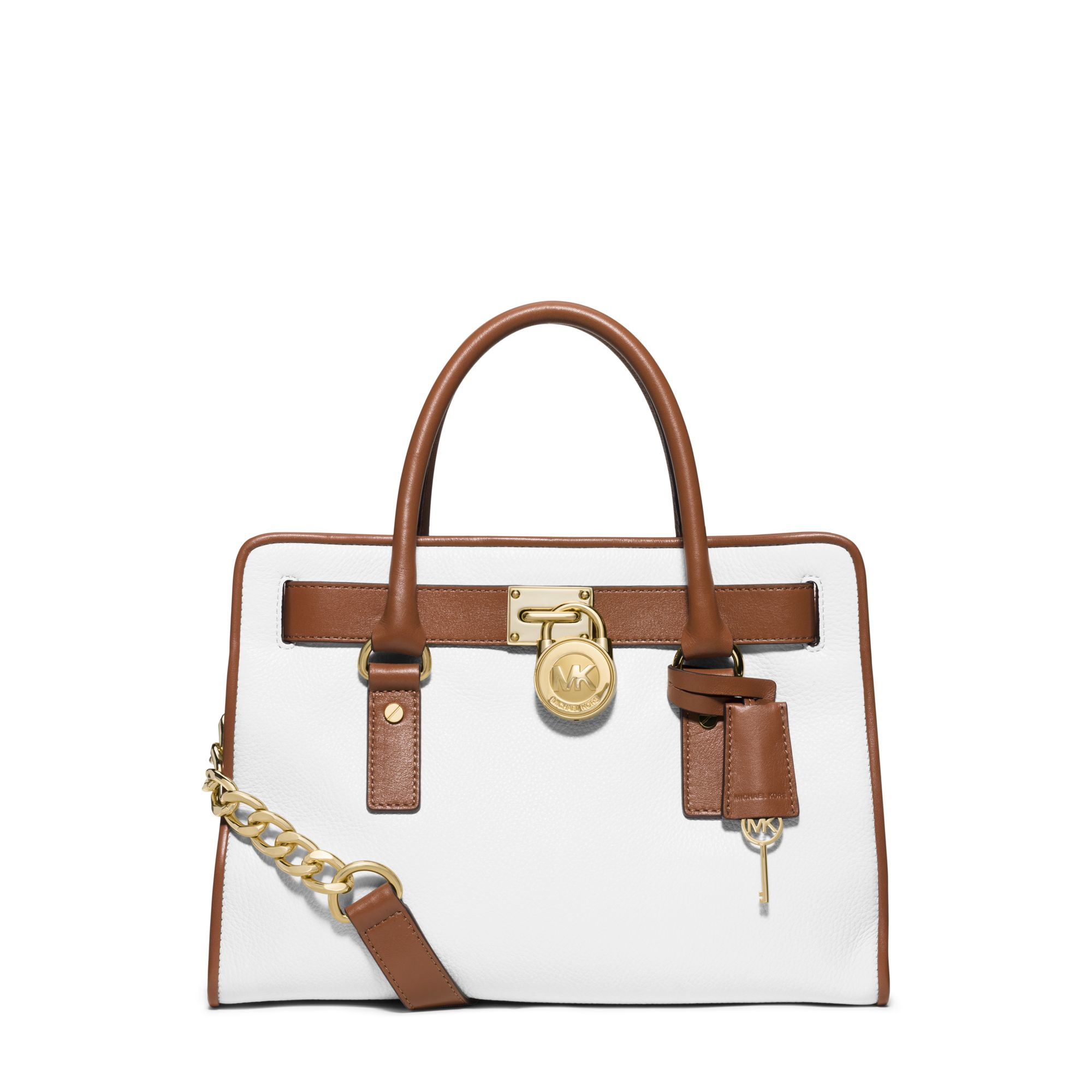 Lyst Michael Kors Hamilton Two Tone Leather Satchel In White Gallery