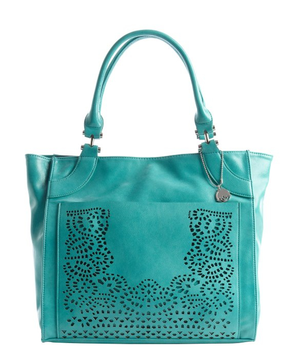 Big buddha Turquoise Faux Leather Lasercut Detail Violet Tote in Blue ...