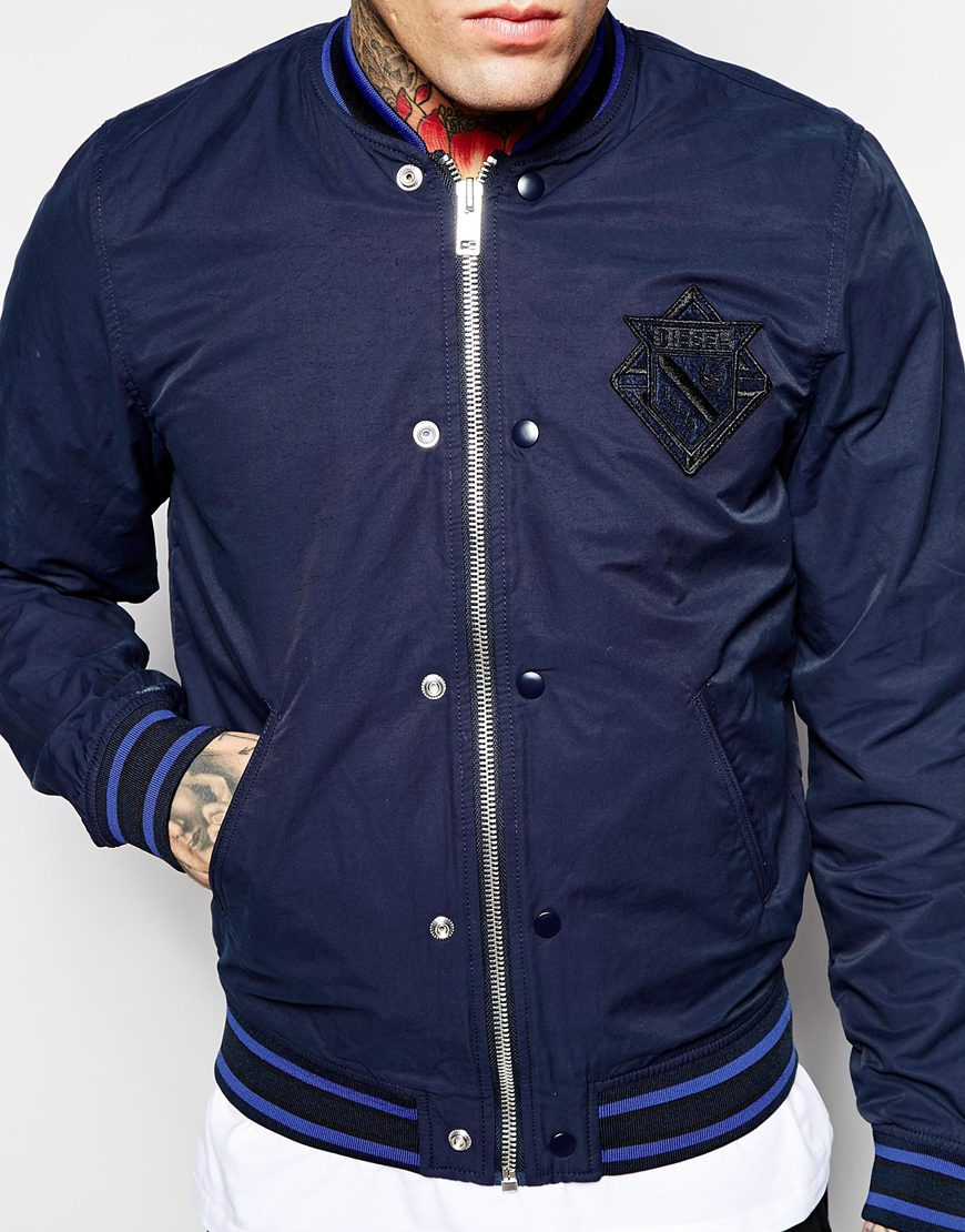 diesel blue denim varsity jacket