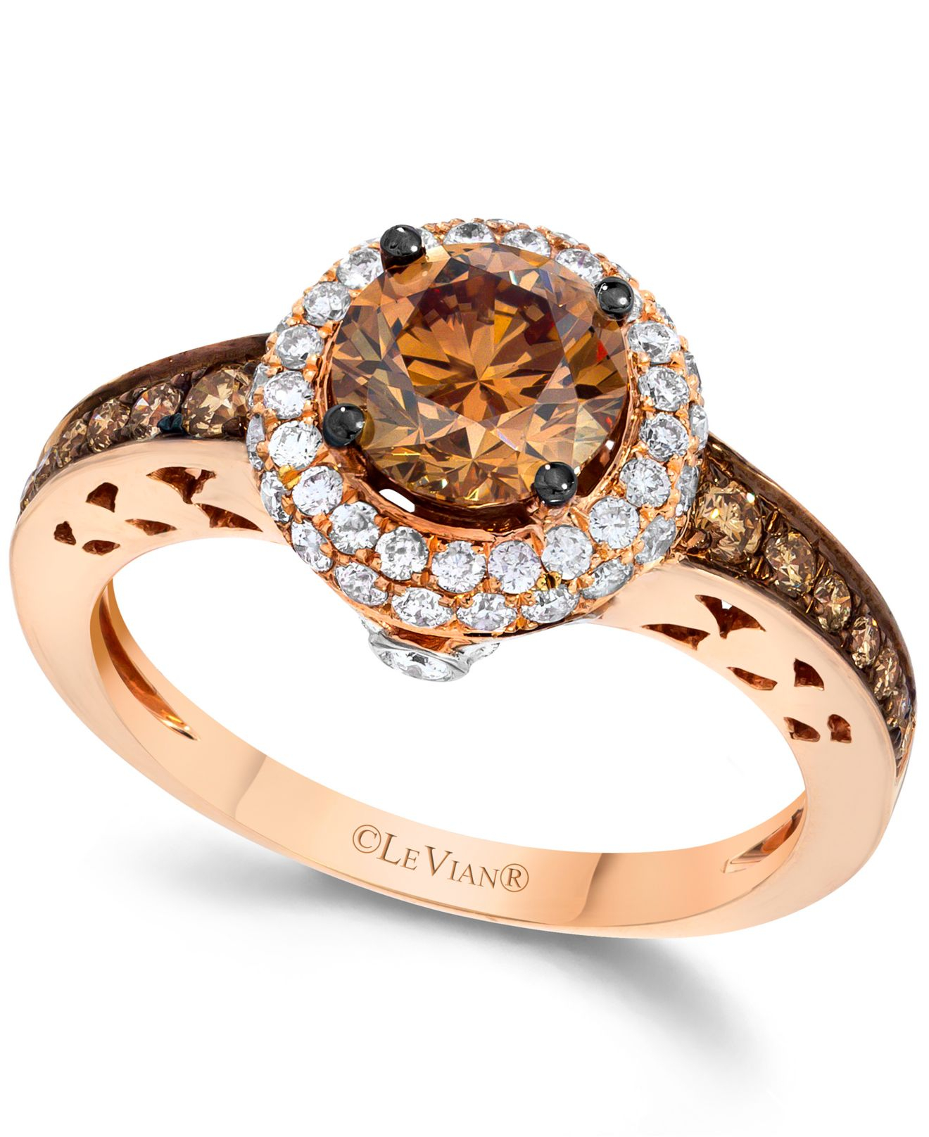 Le Vian Chocolate And White Diamond Engagement Ring In 14k Rose Gold (15/8 Ct. T.w.) in Brown
