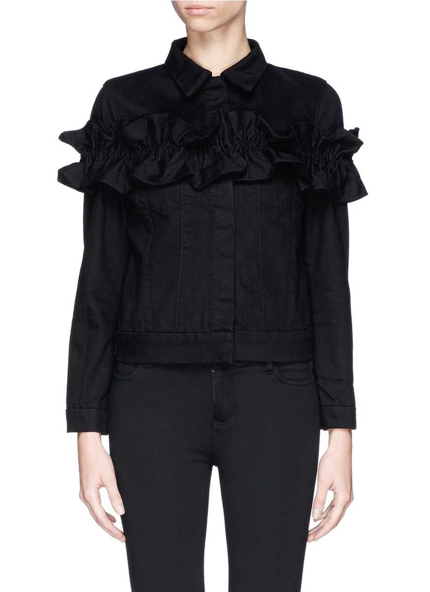 black ruffle denim jacket