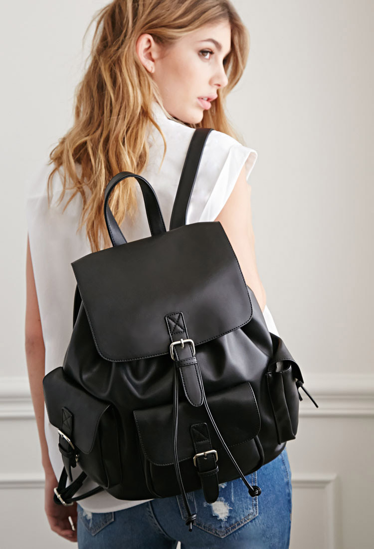 Forever 21 black leather backpack clearance