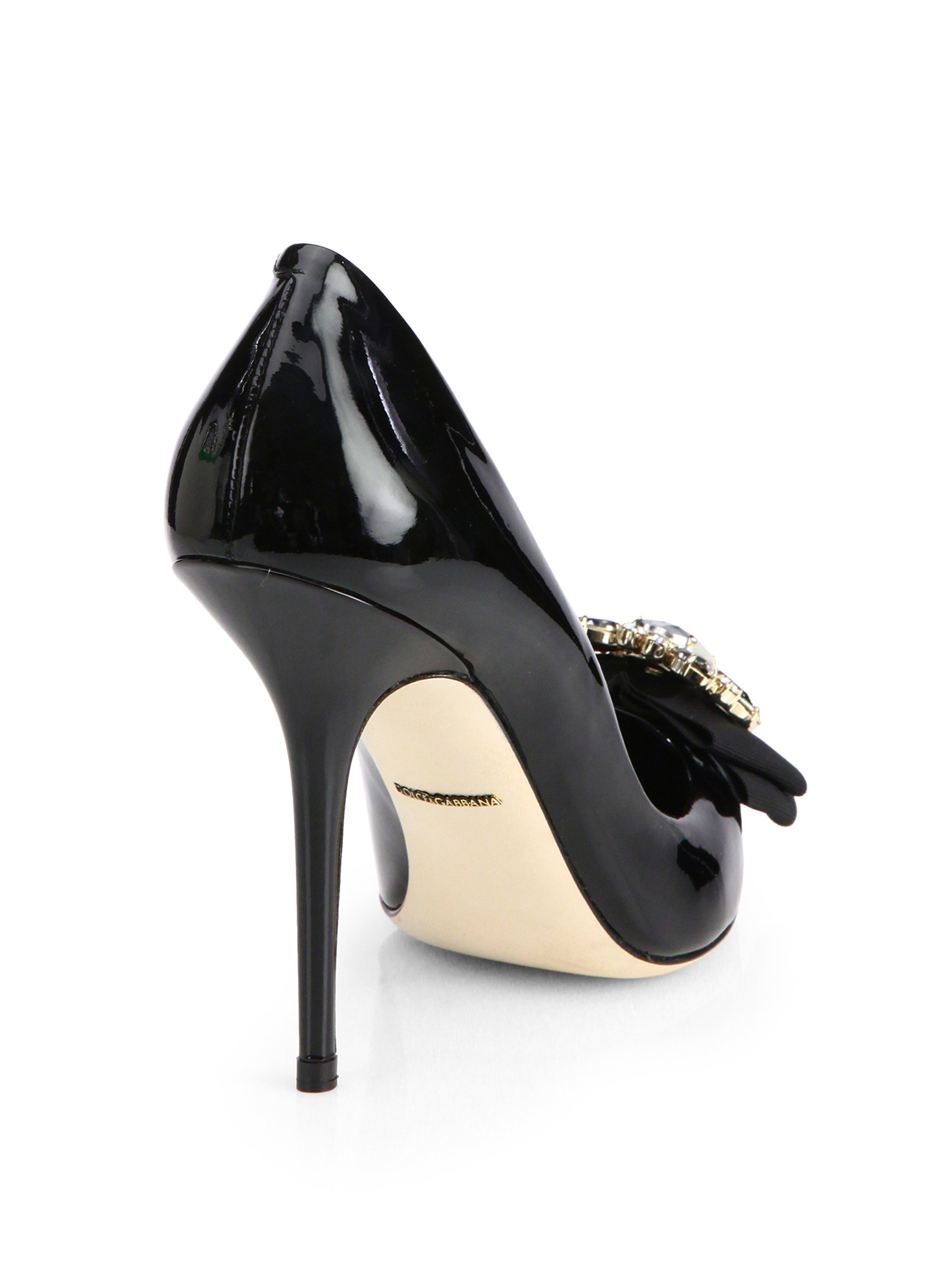 Dolce & Gabbana Jeweled Bow Patent Leather Pumps in Black - Lyst