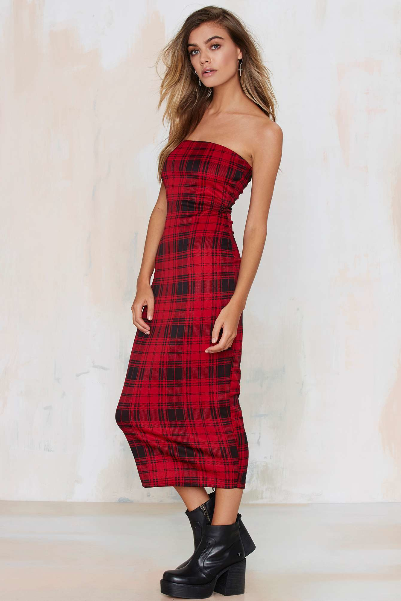 red plaid tube top