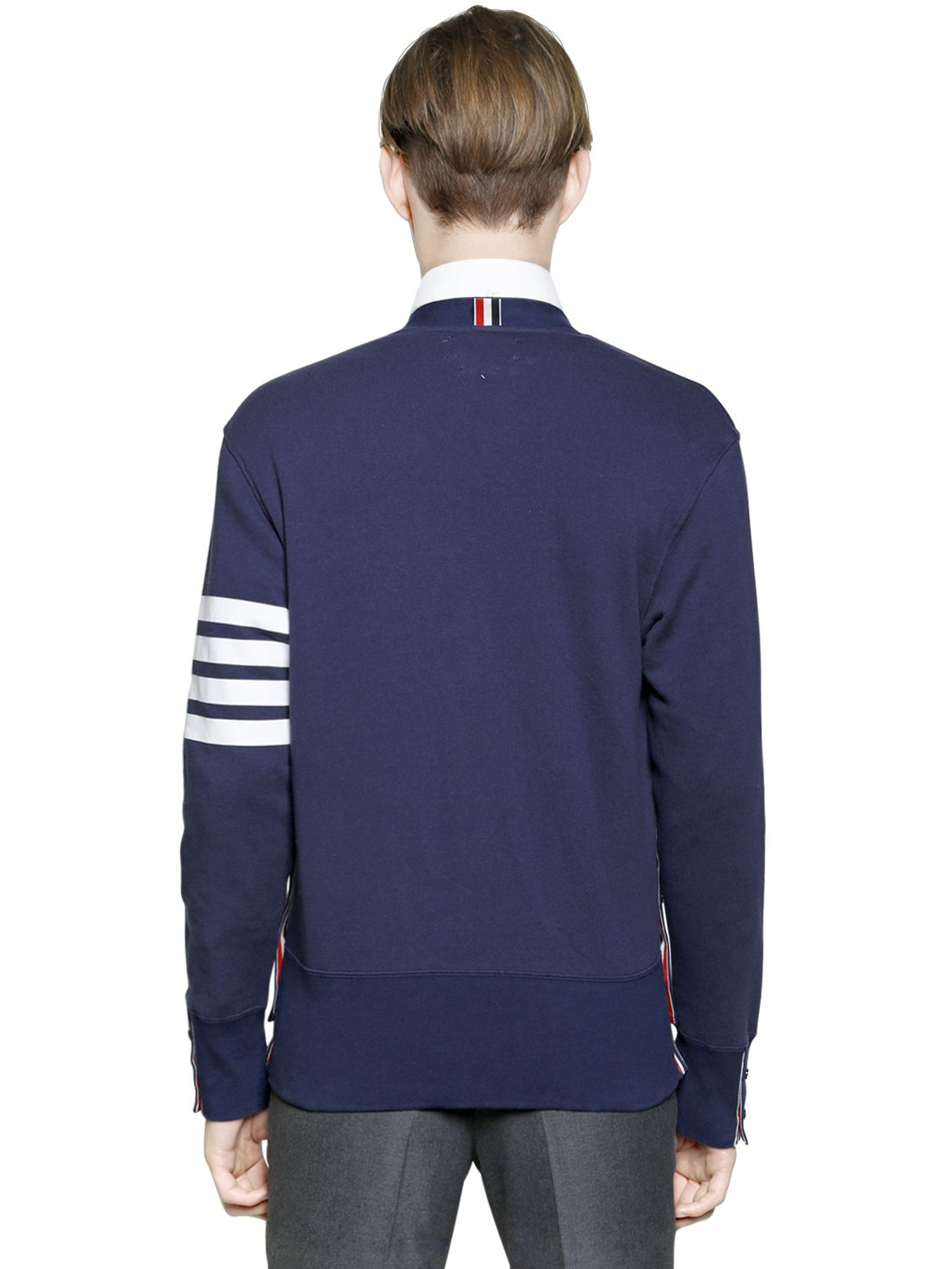 Thom Browne Cardigan Style Cotton Sweatshirt in Navy Blue Thom Browne Cardigan Style Cotton Sweatshirt in Navy Blue