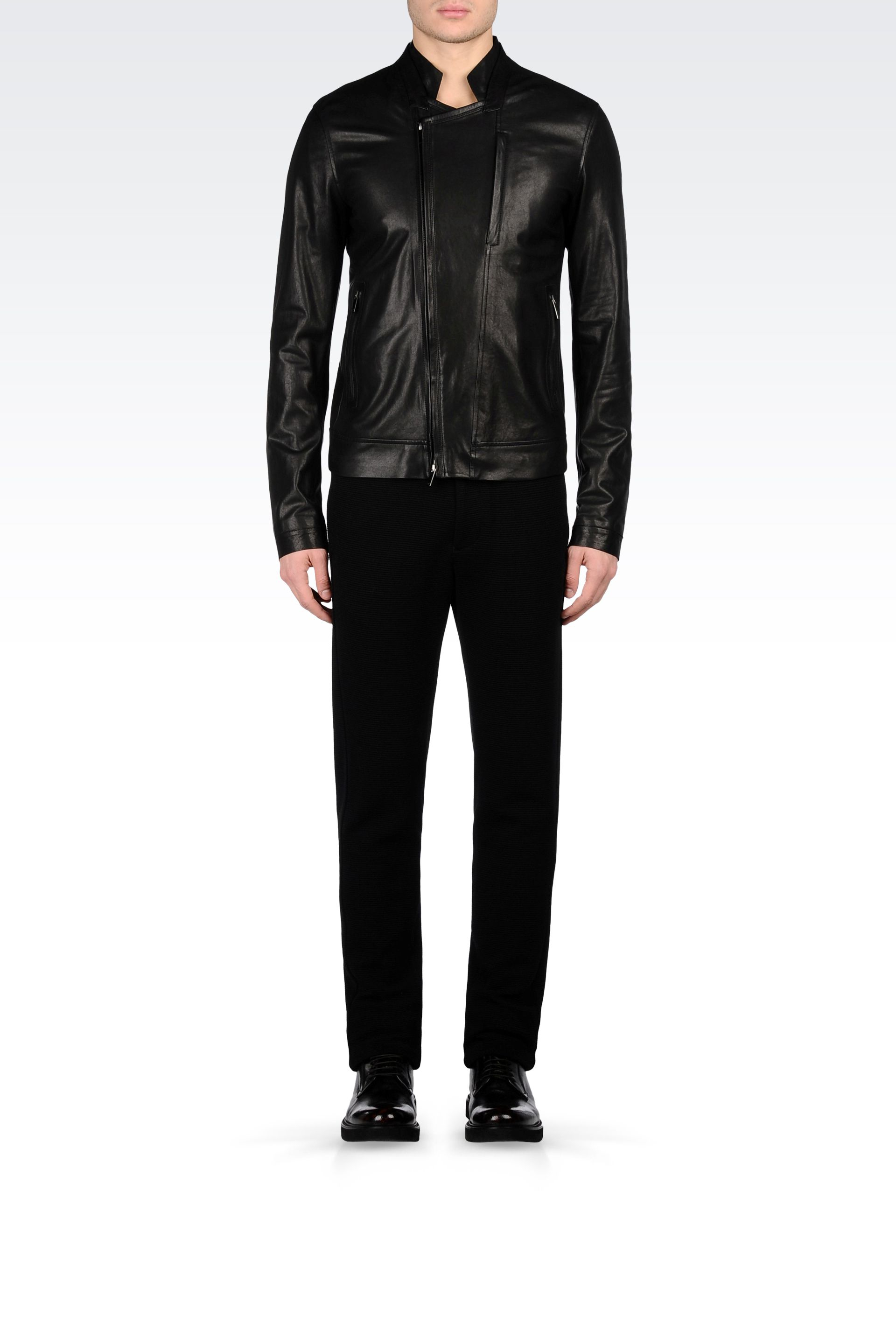 Emporio Armani Nappa Leather Jacket with Asymmetric Zip in Black for ...