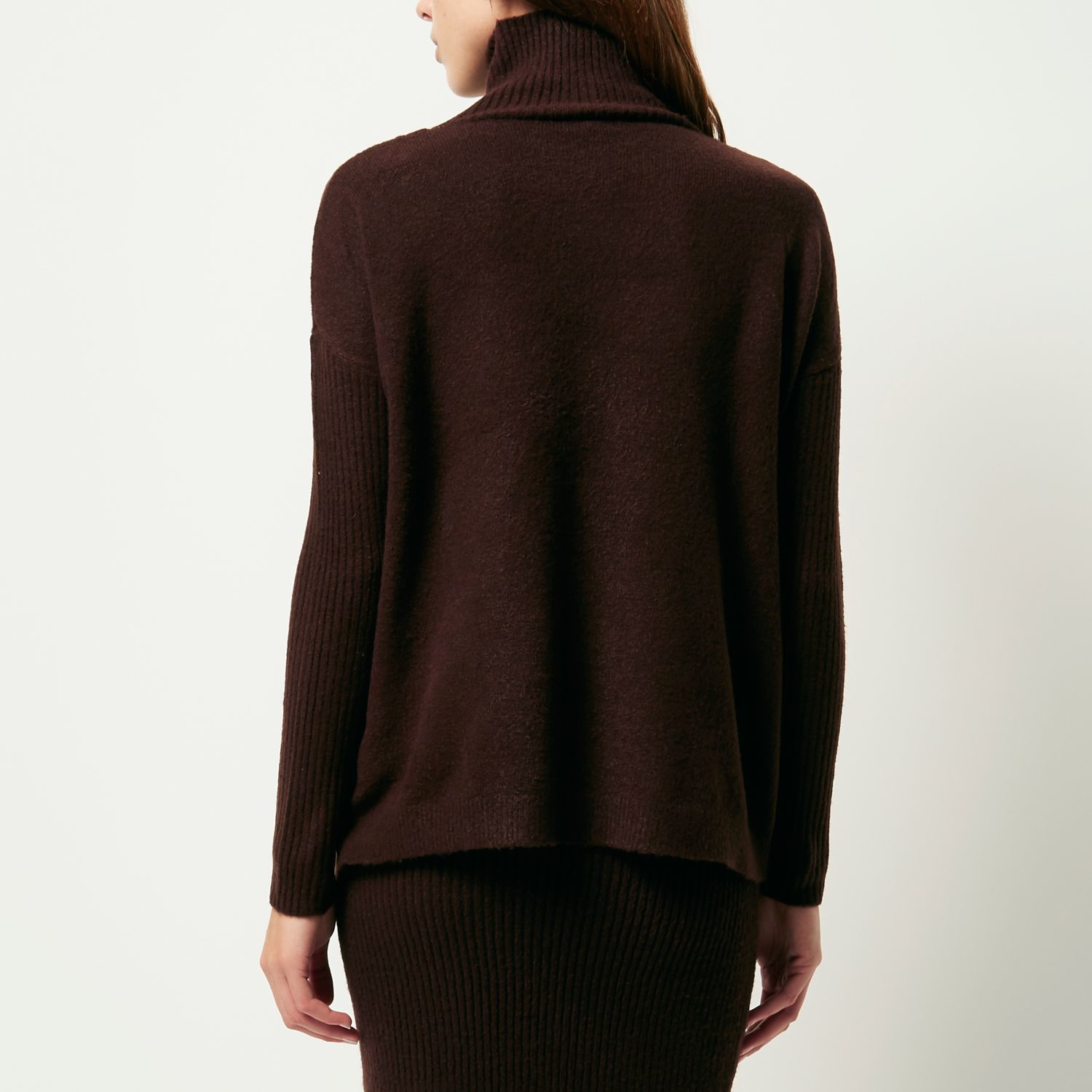 River Island Synthetic Chocolate Brown Asymmetric Knitted Jumper Lyst
