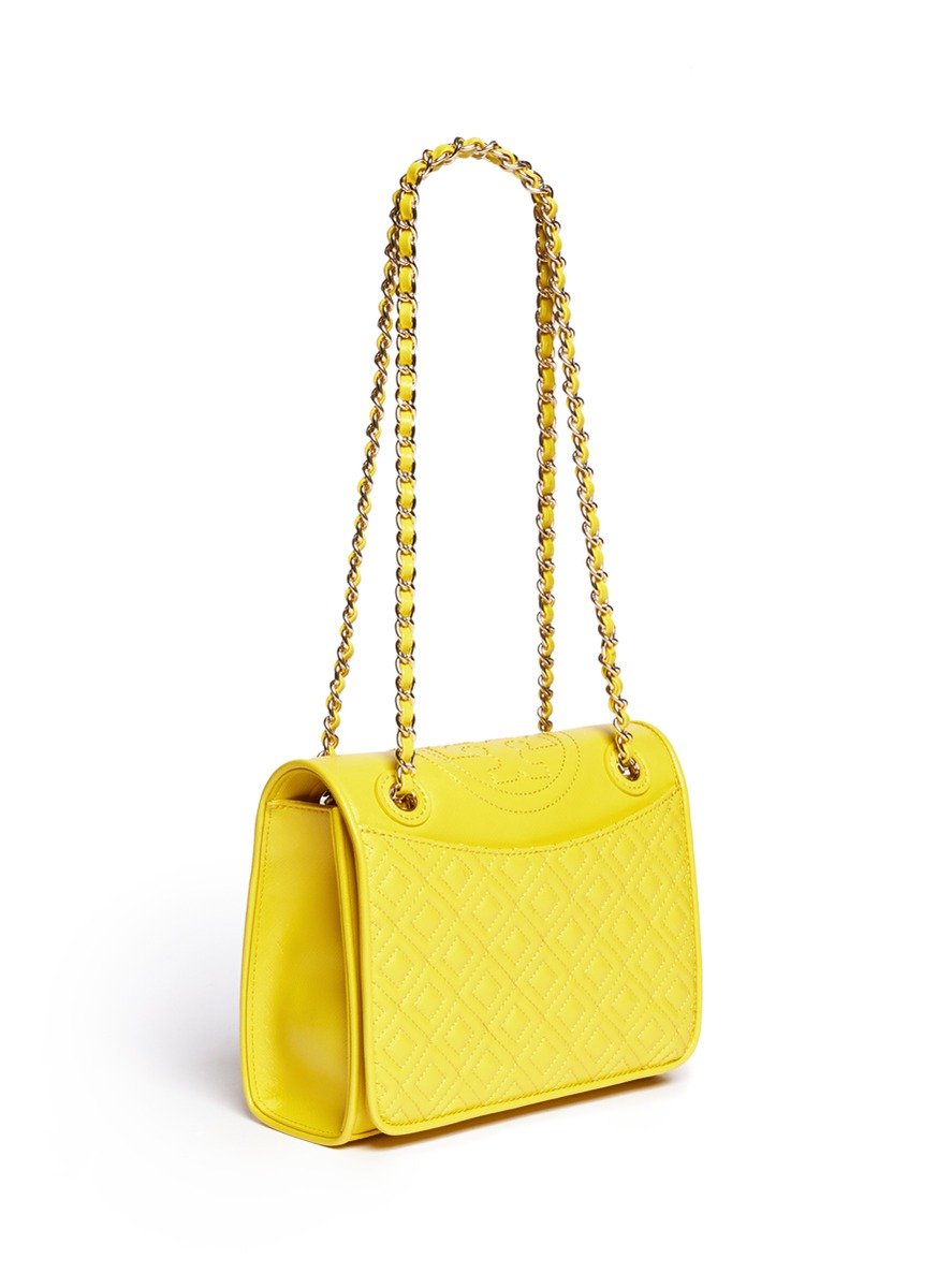 Tory Burch 'fleming' Medium Quilted Leather Bag in Yellow Lyst