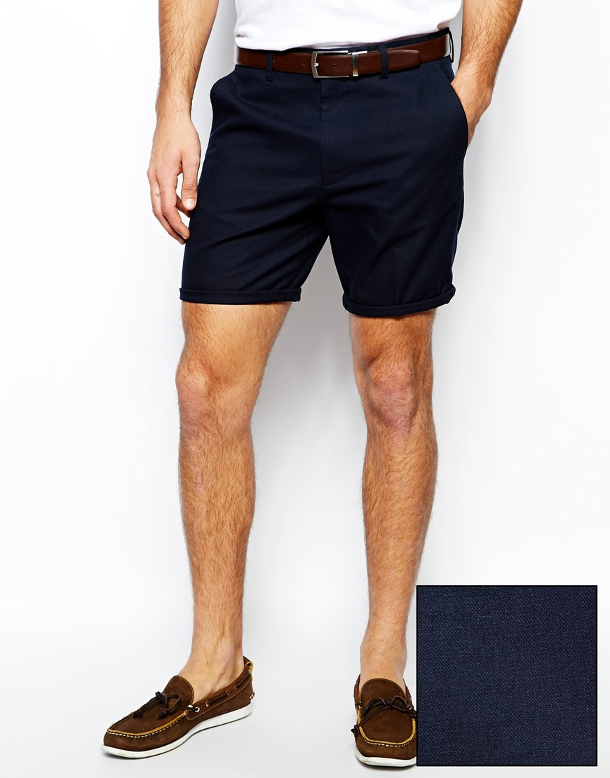 ASOS Slim Fit Shorts In Washed Cotton in Navy (Blue) for Men - Lyst