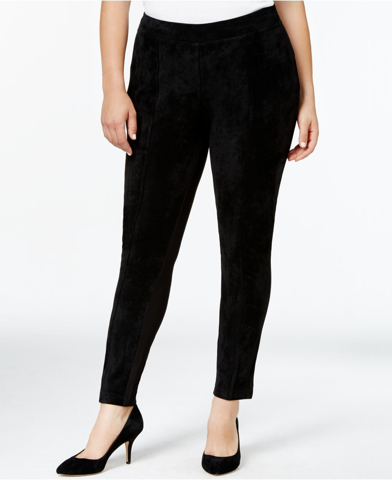 Calvin klein Plus Size Faux-suede-front Leggings in Black | Lyst
