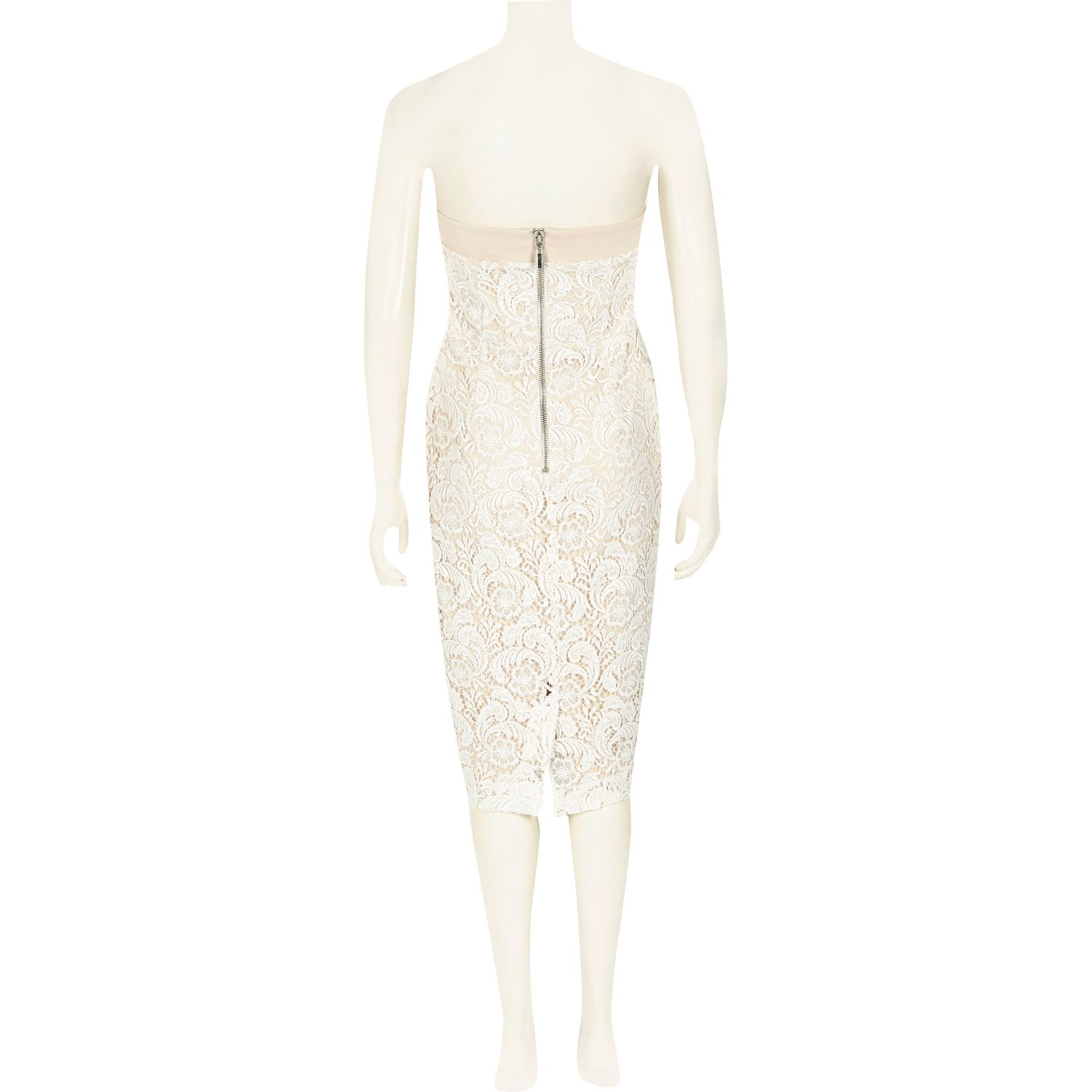 River island Light Pink Lace Overlay Bandeau Pencil Dress in Pink Lyst