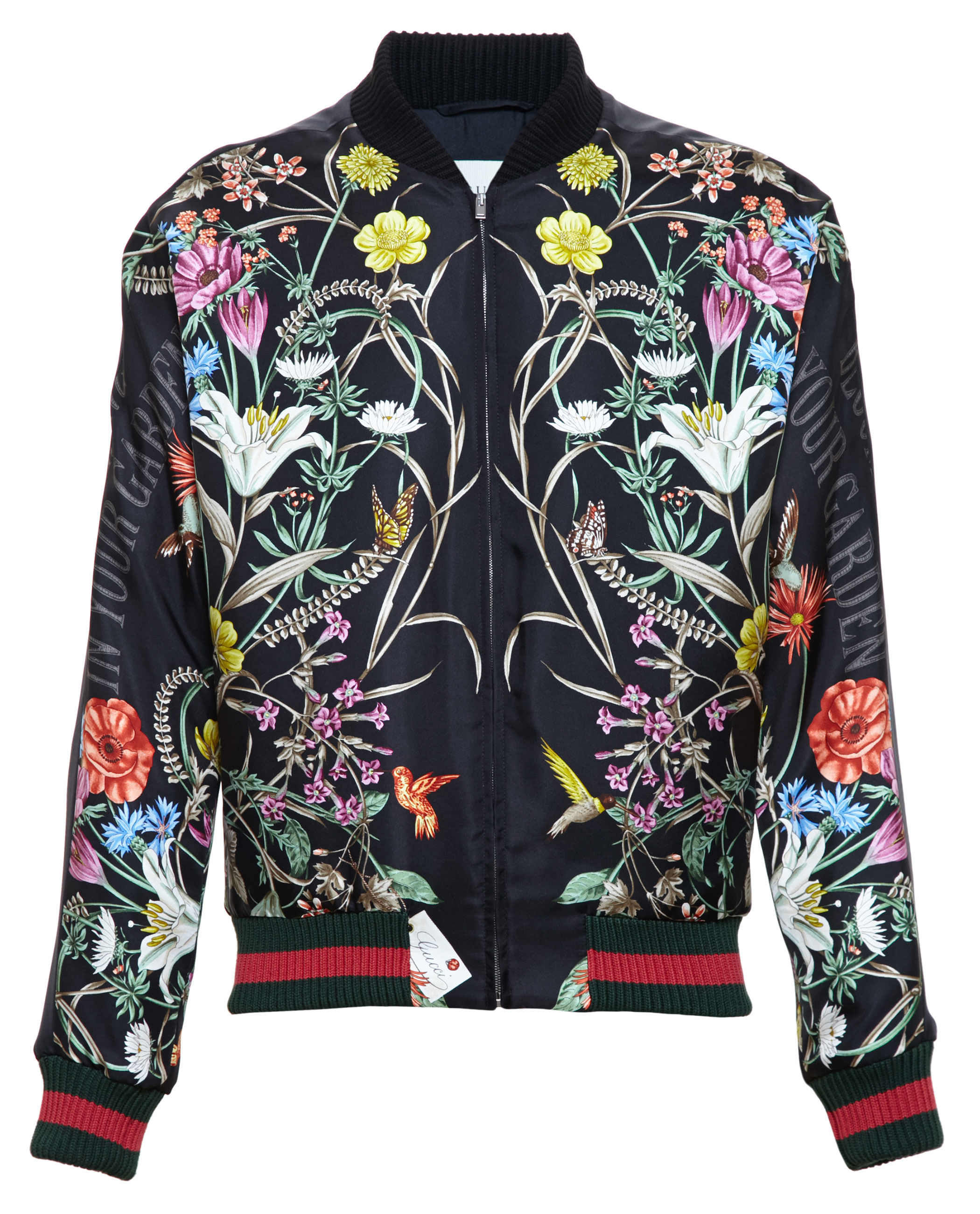 Gucci Floral-print Embroidered Silk Bomber Jacket in Black | Lyst