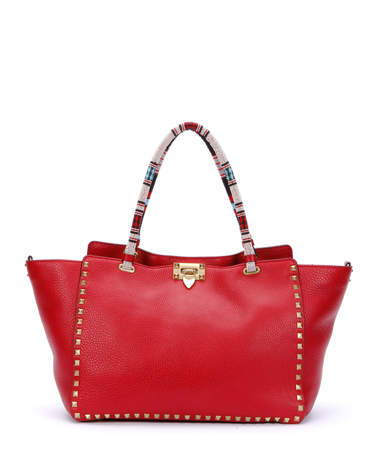 Lyst - Valentino Medium Beaded-handle Rockstud Tote Bag in Red