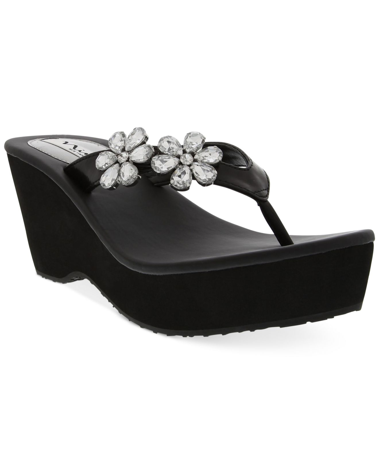 wedge thong sandals black