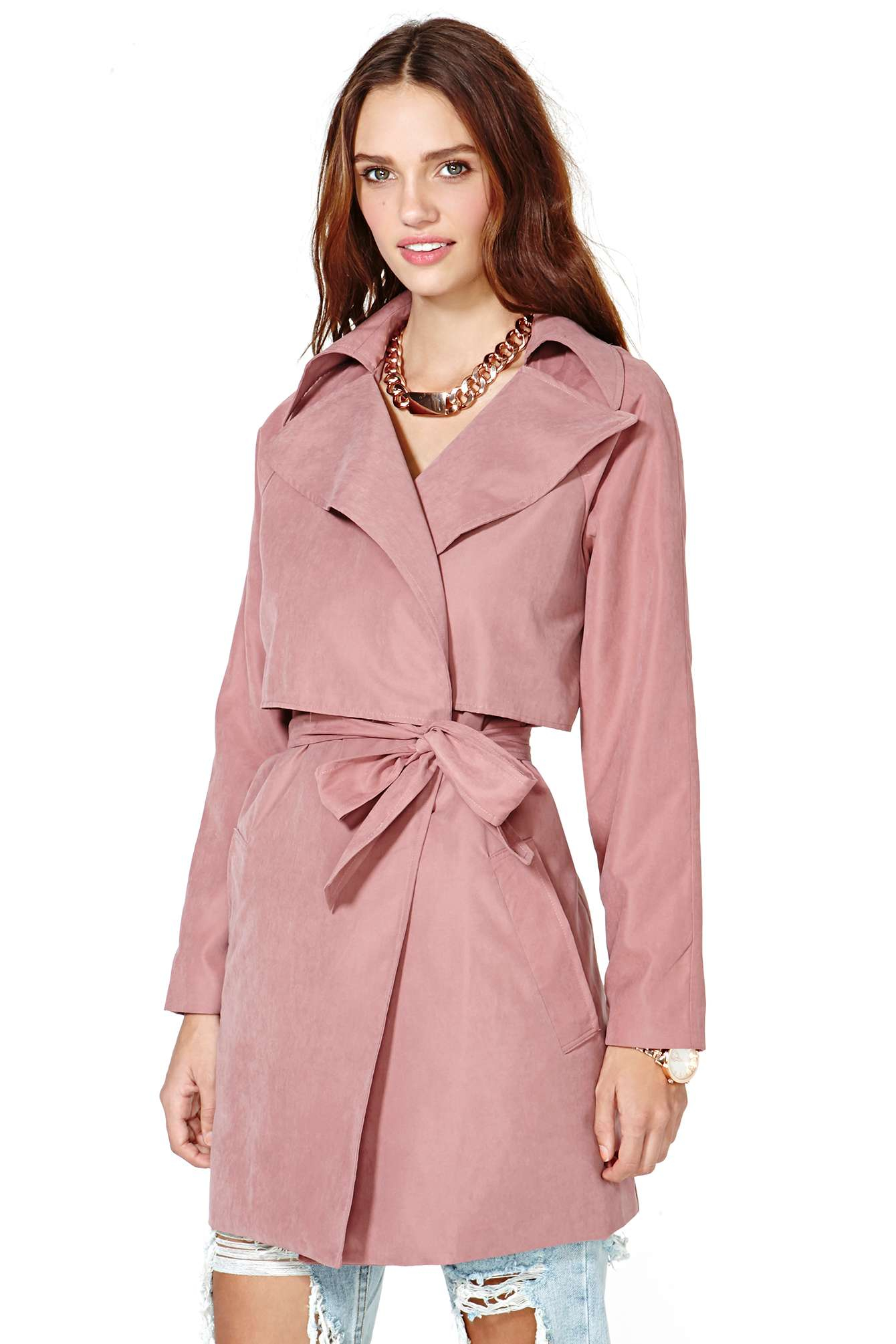 A Blush Trench Coat Is The Perfect Statement Piece Be Daze Live Sandringham Fit Cashmere Trench Coat Chalk Pink Gallery Image 1