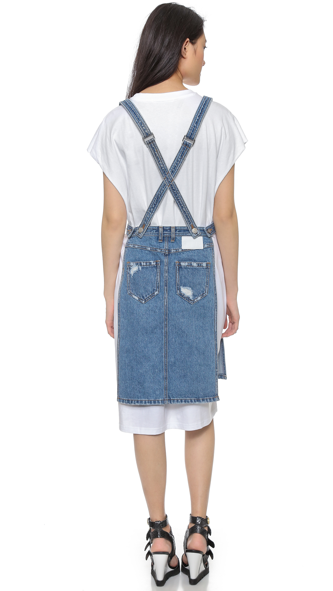Sjyp Open Side Denim Apron Skirt in Blue Lyst