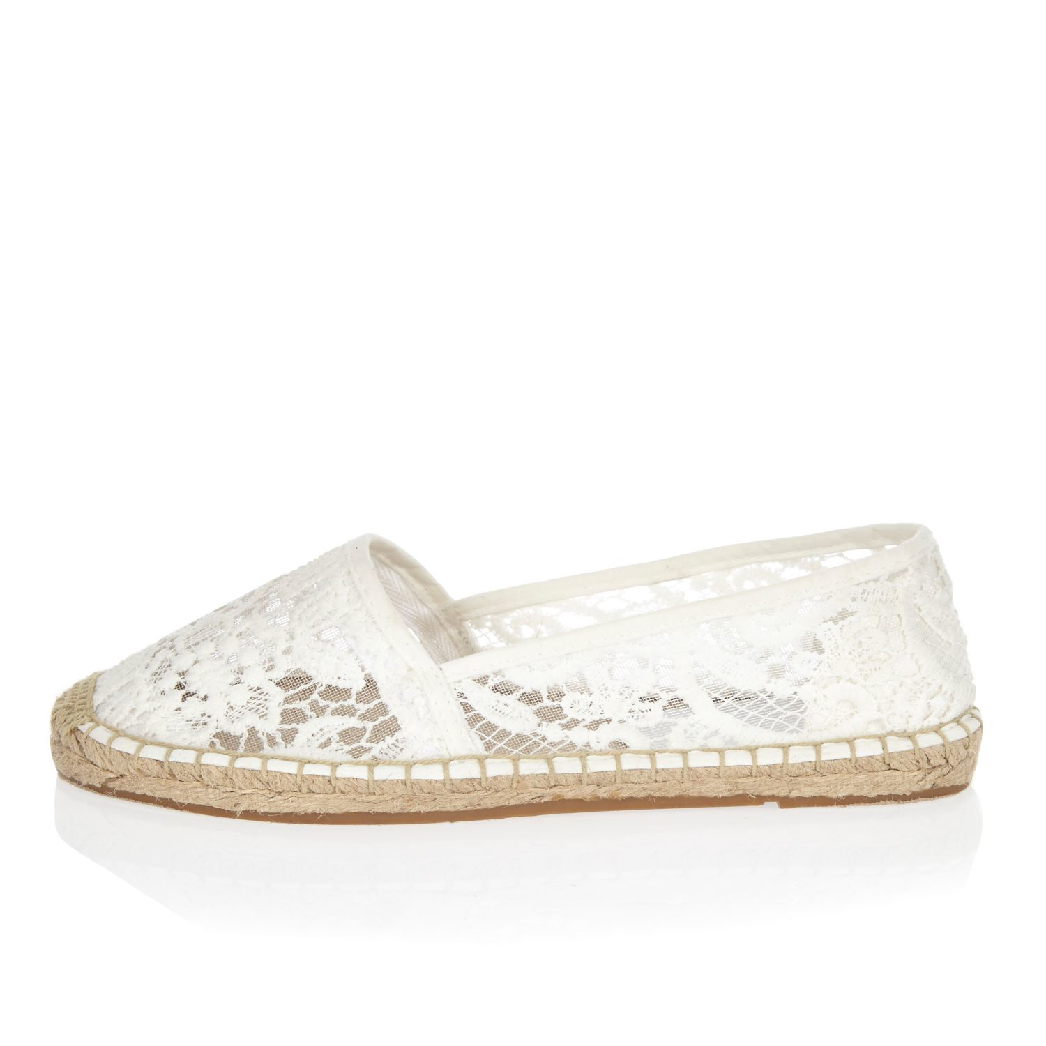 River Island White Lace Espadrille Shoes | Lyst