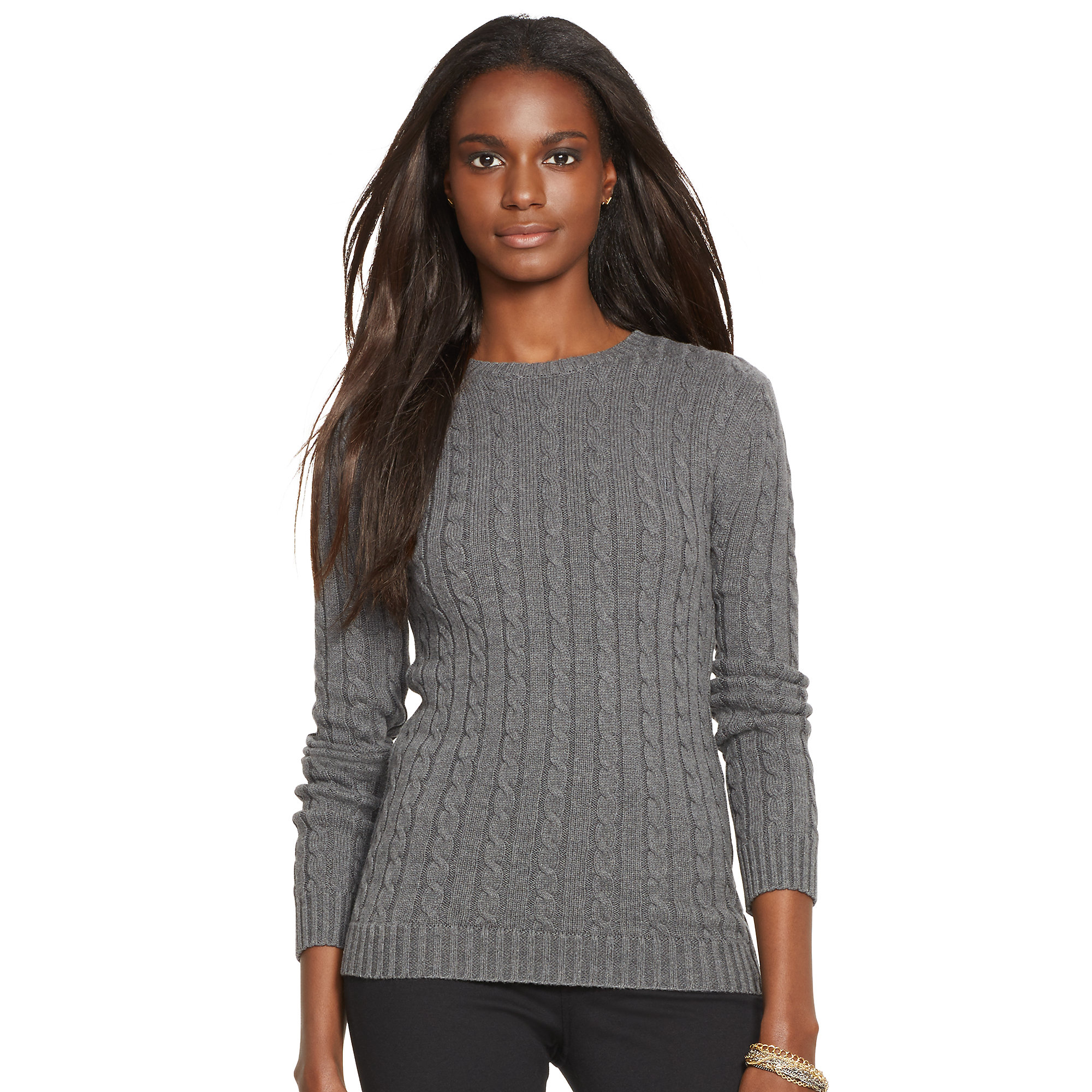 Ralph Lauren Cableknit Cotton Sweater in Gray Lyst