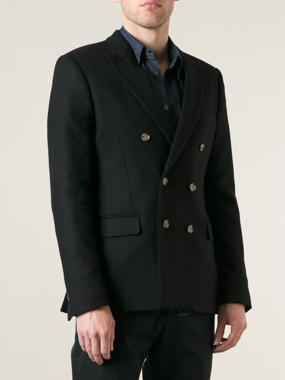 AMI Double Breasted Blazer in Black for Men - Lyst