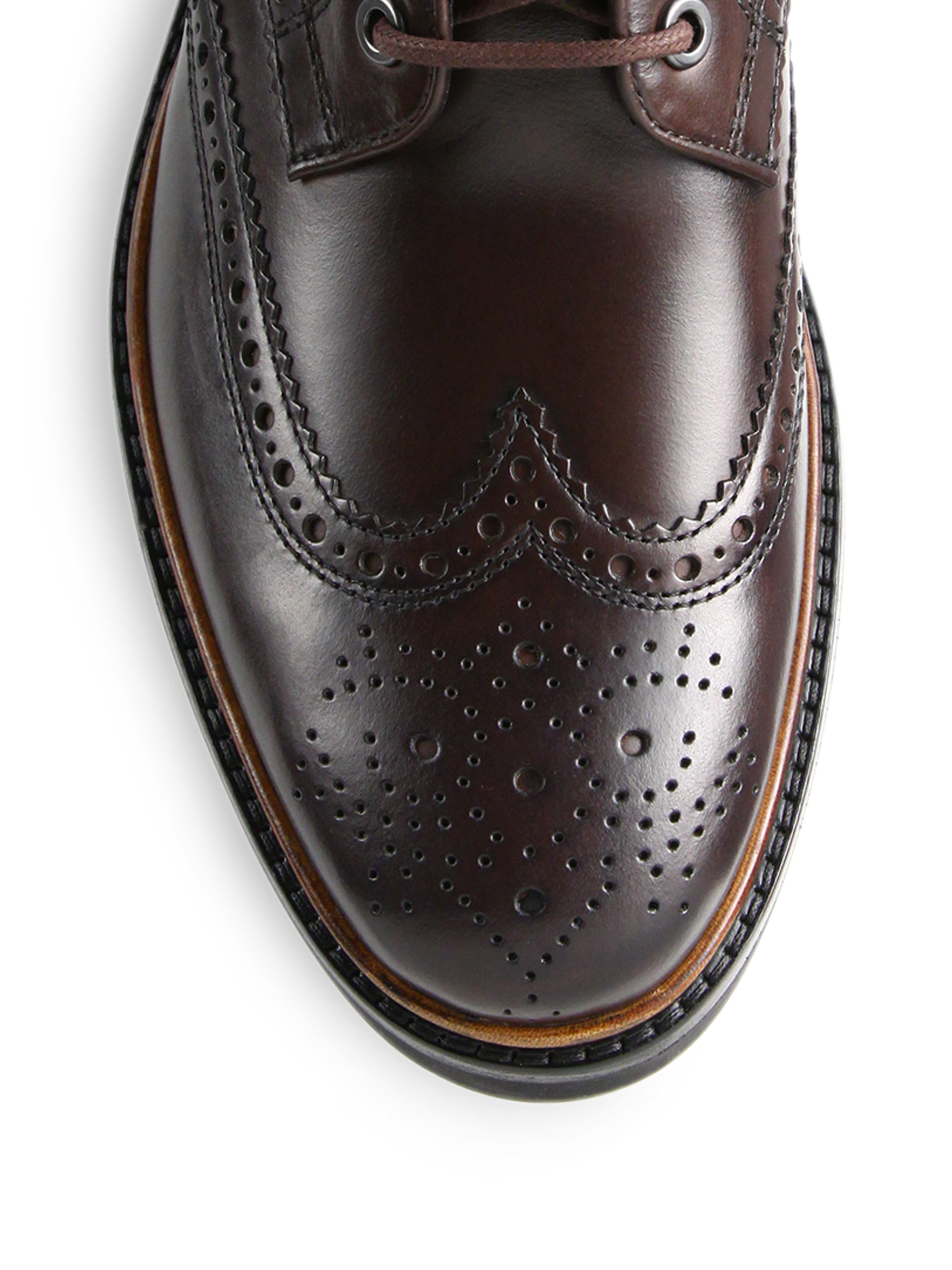 COACH Bryant Wingtip Leather Laceup Boots in Dark Brown (Brown) for