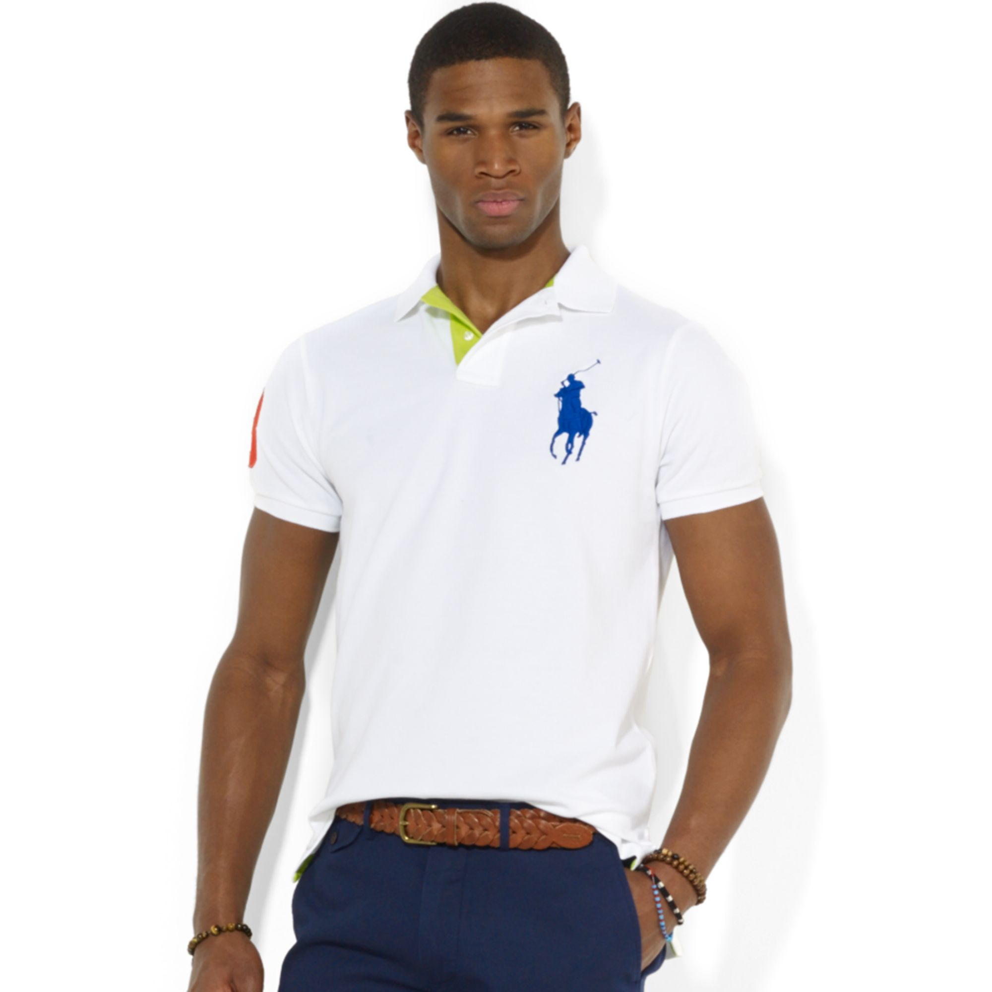 Polo Ralph Lauren Custom Fit Big Pony Mesh Polo Shirt in White for Men - Lyst